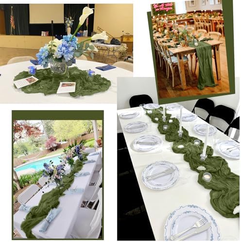 24 Pack Olive Green Table Runner 10Ft Cheesecloth Table Runner Rustic Gauze Table Runner Romantic Long Sheer Fabric Cheese Cloth Table Runner for Wedding Party Bridal Baby Shower - Image 6