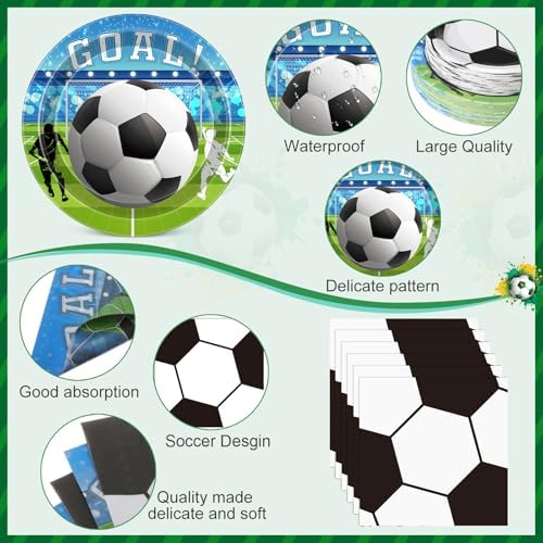 Ceenna 452 Pcs Soccer Party Supplies for 50 Guests, Soccer Paper Plates Napkins Cups Tablecloth Cutlery Straw Disposable Tableware for Men Birthday Sports Theme Day Party Decorations - Image 2