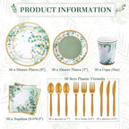 Ziliny 350 Pcs Sage Green Party Supplies Serves 50 Disposable Eucalyptus Paper Plates Napkins Cups Plastic Cutlery Tableware Set for Wedding Birthday Bridal Shower Tea Party Decoration - Image 2