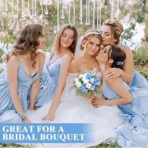 Zeyune 8 Pack 12 Inch Artificial Rose Bouquet, Blue and White - Image 4