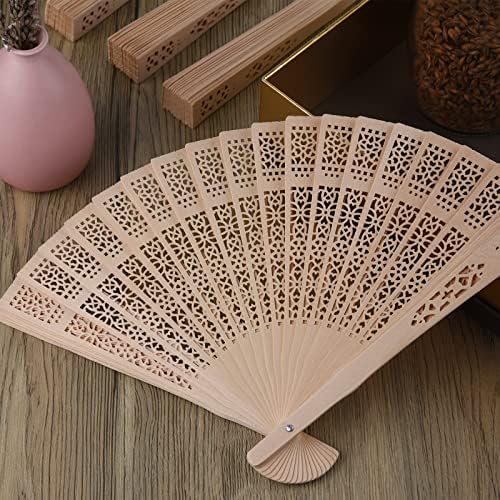 FEPITO 50 Pieces Wooden Handheld Paper Fan Wooden Folding Fans with Bamboos for Wedding Gift, Party, Home - Image 6