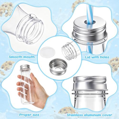 Yungyan 60 Pcs Plastic Farm Animal Milk Bottles with Straws and Lids Small Clear 8 oz Milk Jar with Lids Mini Juice Bottles and 900 Sticker Labels for Theme Birthday Party Baby Shower - Image 3