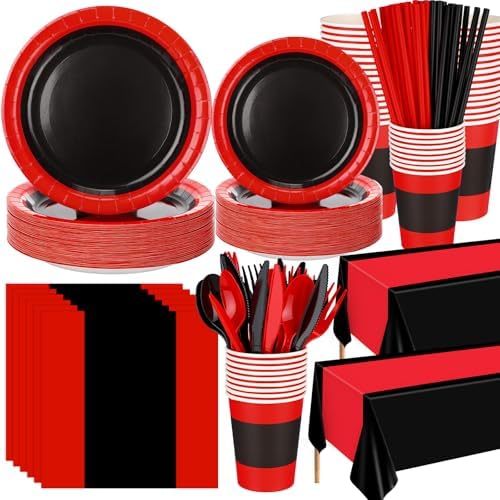 Funnymoom 452 Pcs Red and Black Party Decoration Supply for 50 Guest by Funnymoom
