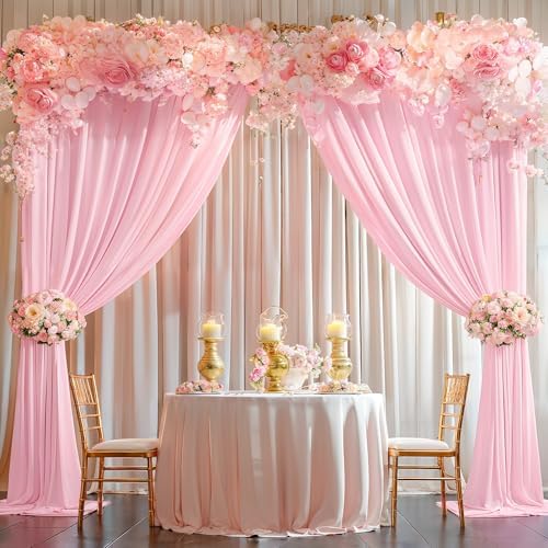 10x10ft Pink Backdrop Curtain Panels for Parties - Wrinkle Free Polyester Photo Curtain Backdrop Wedding Back Drop Fabric Drapes for Party Decorations Background for Photography - Image 3