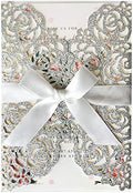 20PCS 5.12 x 7.28'' Silver Wedding Invitations Cards With Bowknot Laser Cut Rose Flowers invitation kit For Bridal Shower Engagement Wedding Invite (Silver Glitter) by KUCHYNEE