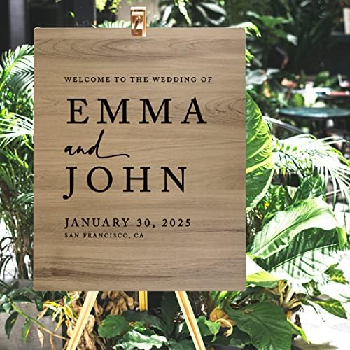Andaz Press Large Wooden Welcome Sign for Wedding Rustic Welcome Sign 16" x 20" Custom Names Date & Location Modern Wedding Signage English Oak MDF Wood Finish Wedding Reception Indoor Outdoor Signs - Image 4