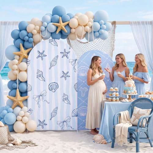 Mindsoft 2 Pcs Arch Backdrop Cover 6ft and 7.2ft Spandex Stand Cover for Baby Shower Birthday Wedding Bridal Shower Party Decorations (Light Blue,Seashell) - Image 6