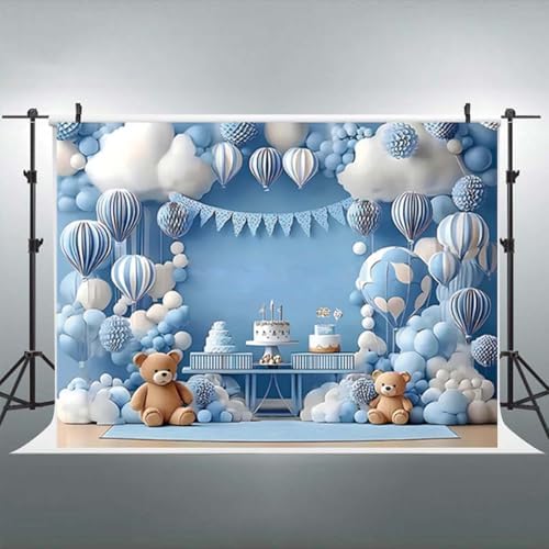 Blue Hot Air Balloon Bear Baby Shower Birthday Backdrop Newborn Baby Blue Birthday Background Party Decoration for Boys Girls Perfect for Indoor/Outdoor Parties, Weddings & More (A, 8x6feet) - Image 6