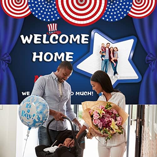 Custom Welcome Home Decorations Kit Military Welcome Home Banner Red White and Blue Balloons Patriotic Paper Fans Star Streamers Tablecloth for Patriotic Memorial Day Deployment Returning Party Decor(6x9ft) - Image 5