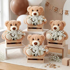 Amyhill 4 Sets Bear Baby Shower Centerpieces Baby Shower Table Decorations with Bears Wooden Crates Bamboo Baskets Artificial Flowers for Birthday Wedding Gender Reveal Party(Classic) by Amyhill