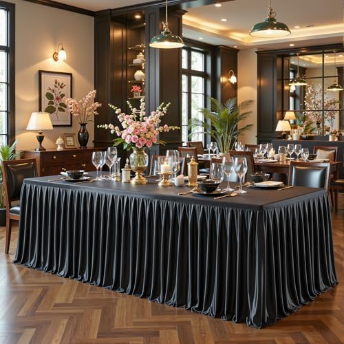 Wish Care Black Satin Table Clothes for 8 Foot Rectangle Tables - 8FT Wrinkle Resistant Glitter Rectangle Tablecloths, Party Table Covers for Wedding Banquet, Baby Shower, Birthday, Holiday Dinner - Image 3