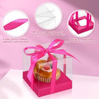 Thenshop 50 Pcs Clear Cupcake Boxes Individual 3.5 Inch, Hot Pink - Image 3