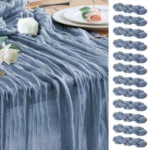 Wokceer Cheesecloth Table Runner Dusty Blue 10FT Boho Gauze, 12 Pack by Wokceer