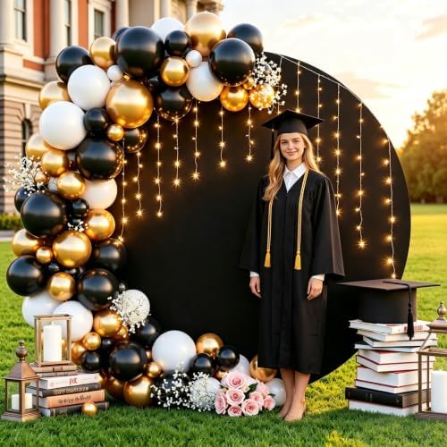 Gallety 7.2FT Black Round Backdrop Cover with String Lights, Adjustable Fit for 5FT–7.2FT Circle Arch Stands, 4 Metal Clips & 24 Clear Clips, Circle Backdrop Cover for Wedding, Birthday & Graduation - Image 5