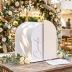 Wenqik Arched Acrylic Wedding Card Box with Beige Writable Standee by Wenqik