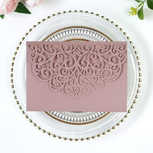 PONATIA 5.12 x 7.2 Dusty Rose Laser Cut Wedding Invitations, 5x7 Trifold Laser Cut Invitation Pockets with Envelopes for Wedding Bridal Shower Engagement Quinceanera Invitations (20PCS No Inner Sheet) - Image 5