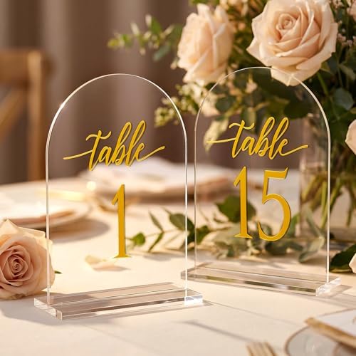 Arch Wedding Table Numbers 1-15 with Stands, 5.5 x 7 Inch Clear by JinhzWin