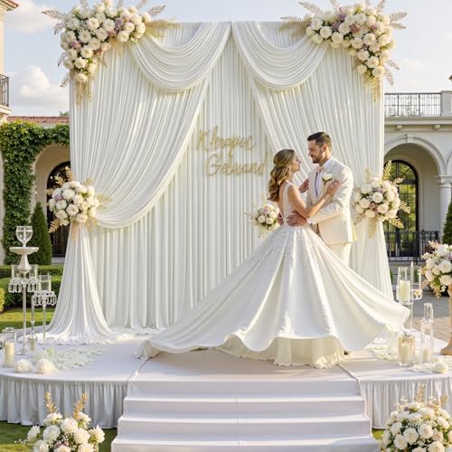 20 ft x 8 ft Ivory Backdrop Curtain Panels, 4 Panels 5 ft x 8 ft Wrinkle Free Polyester Photography Backdrop Drapes, Wedding Party Home Decoration Supplies - Image 2