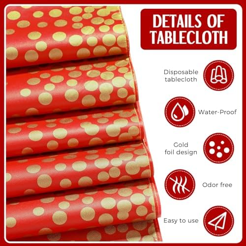 Breling 24 Pack Red and Gold Disposable Tablecloths and Table Runner Set - Image 3