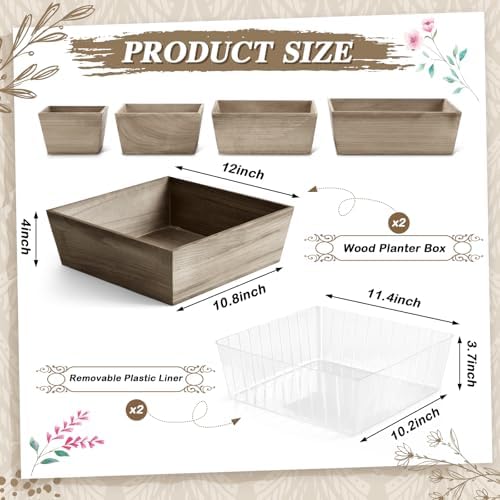 Dandat 2 Set 12 Inch Wooden Flower Box Rustic Table Centerpieces,Brown - Image 2
