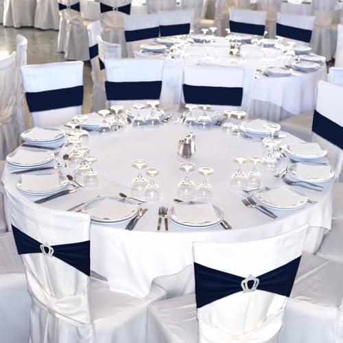 VitalCozy 50 Pcs Stretch Chair Sashes with Crown, Navy Blue - Image 6