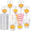 50 Pcs Fall Bow Pumpkin Plastic Party Cups, Thanksgiving Party Favor by ZCPTZ
