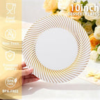 IOOOOO 100Pcs 10" Gold Plastic Dinner Plates, Heavy Duty Disposable Plates - Image 3
