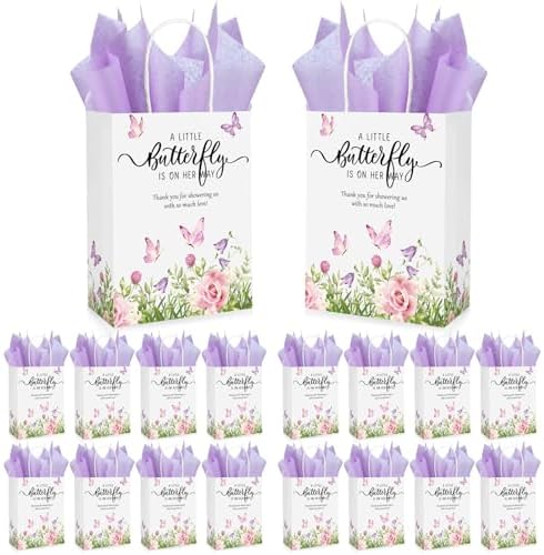 Engrowtic 50 Set Baby Shower Butterfly Favor Bags, Butterfly Is on Her Way by Engrowtic