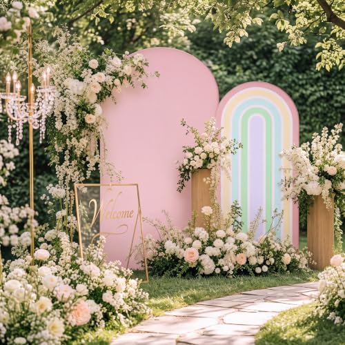 Mindsoft 2 Pcs Arch Backdrop Cover Fabric,Macaroon Pink,6ft+5ft - Image 6