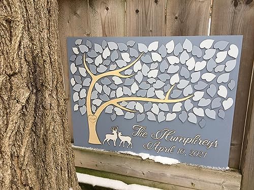 Custom Guest Book Alternative with Leaves to Sign, Wedding Sign in with Deer Under Tree, Rustic Wedding Guest Book, Wedding Sign in Welcome Sign (200 Leaves 30"x24") - Image 5