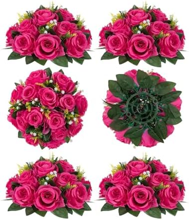 BLOSMON Pink Roses Artificial Flowers: 6 Pcs Fake Flower Balls Table Decor by Blosmon