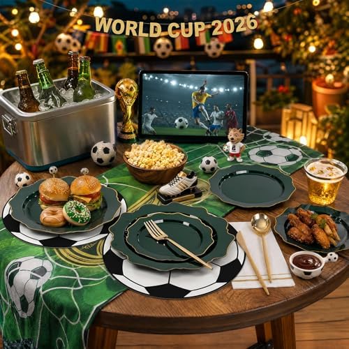 WDF 175Pcs Green Plastic Plates - Green Plates Disposable with Gold Rim - Christmas Plastic Plate - Fancy Disposable Dinnerware Sets 25 Guests Ideal for Party/Wedding/Birthday - Image 4