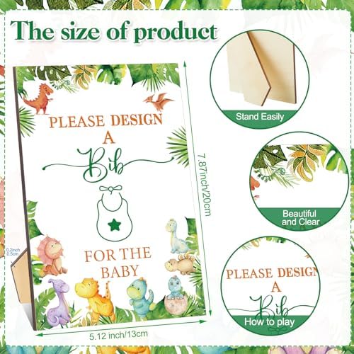 Panitay 100 Pcs DIY Baby Bibs Decorating Kit 50 White Bibs 25 Stencils 24 Markers 1 Baby Shower Game Sign - Image 3