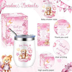 Hoolerry 6 Set Baby Shower Cups, 12oz Stainless Steel Tumbler, Pink Bear - Image 3