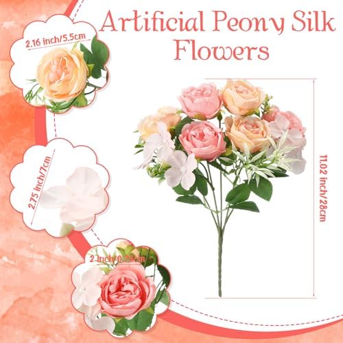 Geosar 8 Bundles Artificial Peonies Flowers,Pink, Yellow - Image 2