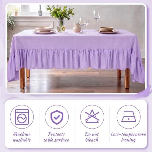 Moukeren 120"x60" Ruffled Tablecloth Table Cover, Purple, Classic - Image 3