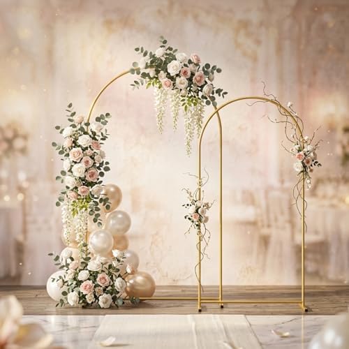 Gold Metal Wedding Arch Backdrop Stands Set of 2 (7.2FT & 6FT), Metal Square Balloon Arch Frame for Birthday Party, Ceremony, Baby Shower - Image 6