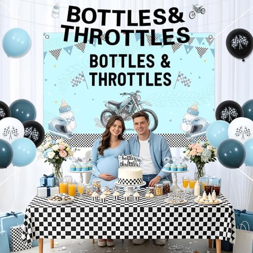 Jollyboom Bottles and Throttles Baby Shower Decorations, Racing Theme Backdrop 3 x 5 ft Banner Cake Toppers Balloons Tablecloth Kit for Boy Welcome Baby Party Pregnancy Gift Dessert Table Setup - Image 4