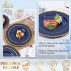 Hioasis 175 Pcs Blue Gold Plastic Plates Wedding & Party - Image 4