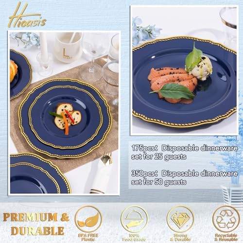 Hioasis 175 Pcs Blue Gold Plastic Plates Wedding & Party - Image 4