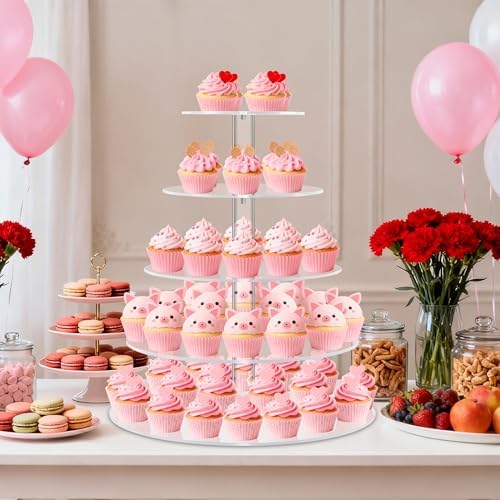 weddingwish 5 Tier Cupcake Stand for 50 Cupcakes, Round Cupcake Tower, Large Acrylic Cupcake Display Stand, Clear Cupcakes Tier Stand for Dessert Table, Tiered Cupcake Holder Stand for Birthday Party - Image 3