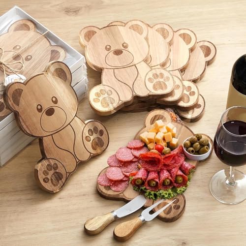 Ziliny 12 Set Baby Shower Prize Bear Shaped Cheese Board Gift, Acacia Color - Image 3