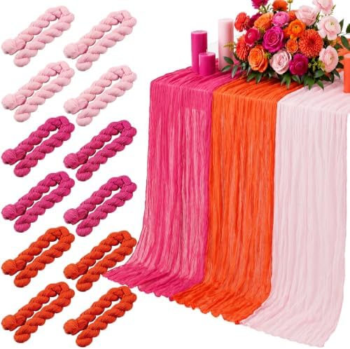 12 Pcs Hot Pink and Orange Cheesecloth Table Runners 118" by Windkream
