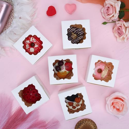 TOMNK 150pcs Small Cookie Boxes with Window, 4x4x2.5In Small Bakery Boxes - Image 6