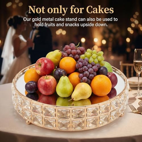 Goaste 3 Pack Crystal Cake Display Stand with Mirror, 14" 12" 10" Metal Pedestal Gold Round Cake Plate Stand, Dessert Cookies Fruit Serving Tray with Shining Crystal Beads for Wedding, Birthday Party - Image 5
