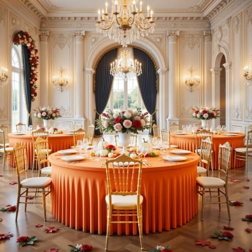 GALLETY 4 Pack Orange Spandex Round Tablecloth 60 Inch for 5 FT Circle Tables, Reusable Fitted Stretch Round Table Cloths for Fall Thanksgiving, Halloween, Birthday, Wedding and Autumn Party - Image 6