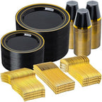 N9R 600PCS Black Gold Plastic Plates, Disposable Dinnerware Set for Party by N9RTABLEWARE