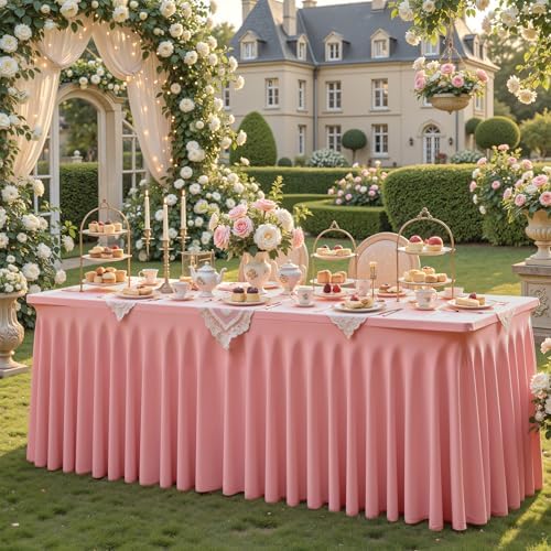 2 Packs Dusty Rose Spandex Table Cloths 4 Foot, Fitted Stretch Table Cover with Skirts 24x48 Inch, Wrinkle-Free Floor Length Tablecloths Rectangular for Weddings Parties Banquets Events Decorations - Image 4