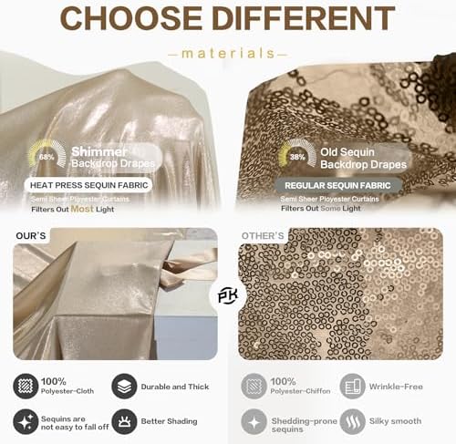 10x15FT Champagne Gold Sequin Backdrop Curtain Double Sided - Image 5