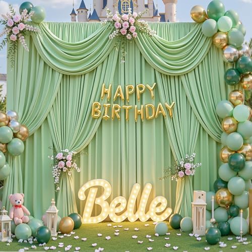 50x10ft Sage Green Backdrop Curtain for Parties Wrinkle Free Fabric Backdrop Curtain Birthday Party Photo Backdrop Drapes for Wedding Baby Shower Bridal Shower Photography Back Drop 10 Panels 5x10FT - Image 5